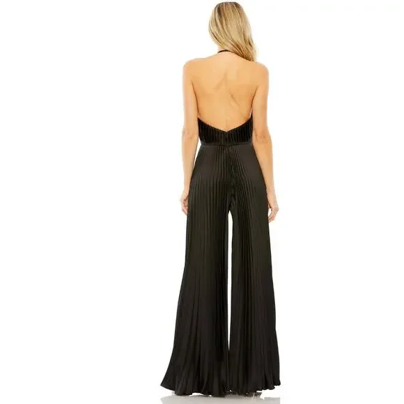 Mac Duggal 27457 Halter Neck Pleated Jumpsuit in Black Size 2 NWT in Plastic - Picture 2 of 6